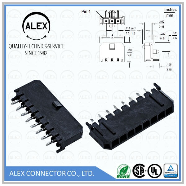 Right Angle Header / .118"(3.00mm) Single Row Wire-to-Board Connectors